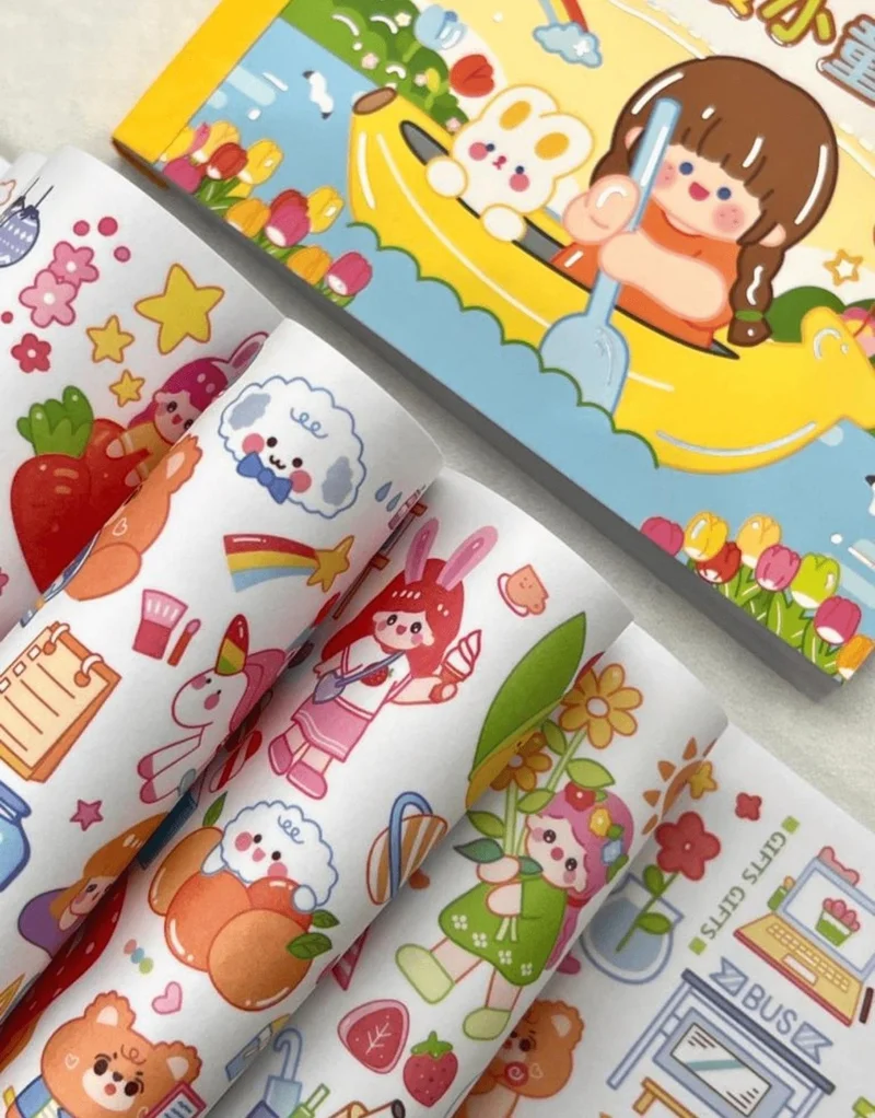 كاغيت جيمي دوكان Paper Ship Shop Kawaii 50 Sheets Lovely Girl and Friends Yellow Notebook Sticker Decal Bullet Journal ScrapBook