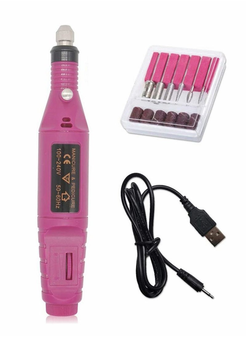 SYOSI Electric Nail Files, 6 In 1 Manicure Nail Drill, Polishing Tools Nail Clipper Set For Callus Removal, Pen Shape Manicure Pedicure Set Nail Care Tool, Rose Red  - Image 1