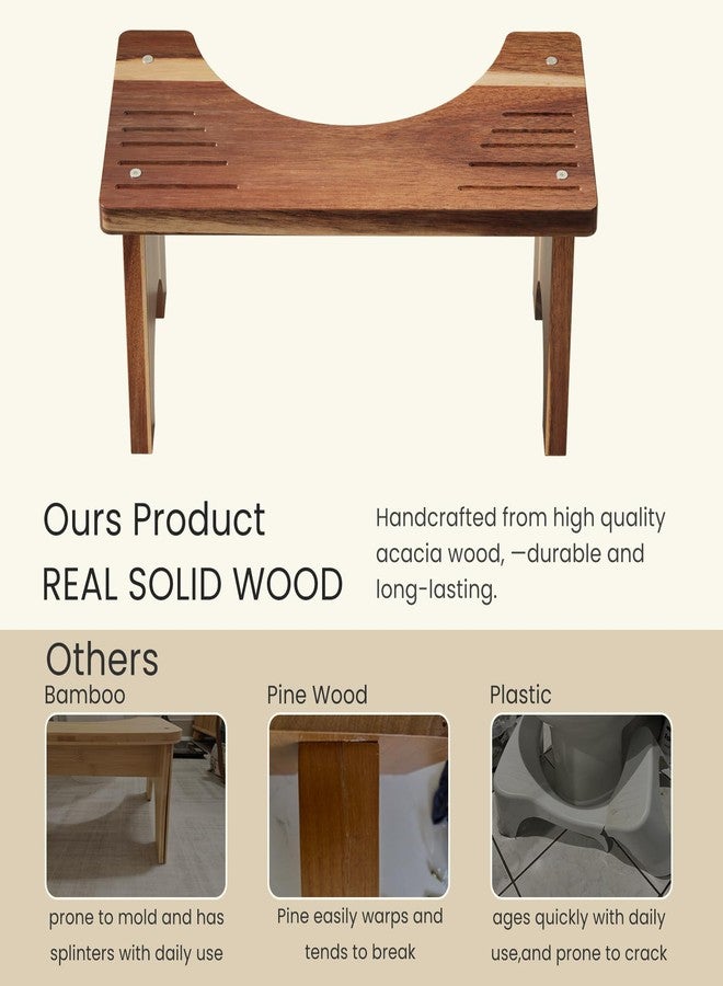Danfoxer Acacia Wood Toilet Stool Squat for Adults 7 Inches,Wooden Poop Stool for Bathroom,Potty Step Stool with Non-Slip Strip - Image 3