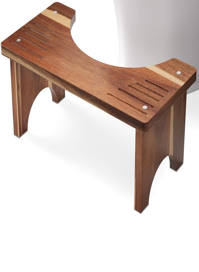 Danfoxer Acacia Wood Toilet Stool Squat for Adults 7 Inches,Wooden Poop Stool for Bathroom,Potty Step Stool with Non-Slip Strip - Image 1