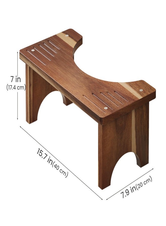 Danfoxer Acacia Wood Toilet Stool Squat for Adults 7 Inches,Wooden Poop Stool for Bathroom,Potty Step Stool with Non-Slip Strip - Image 2