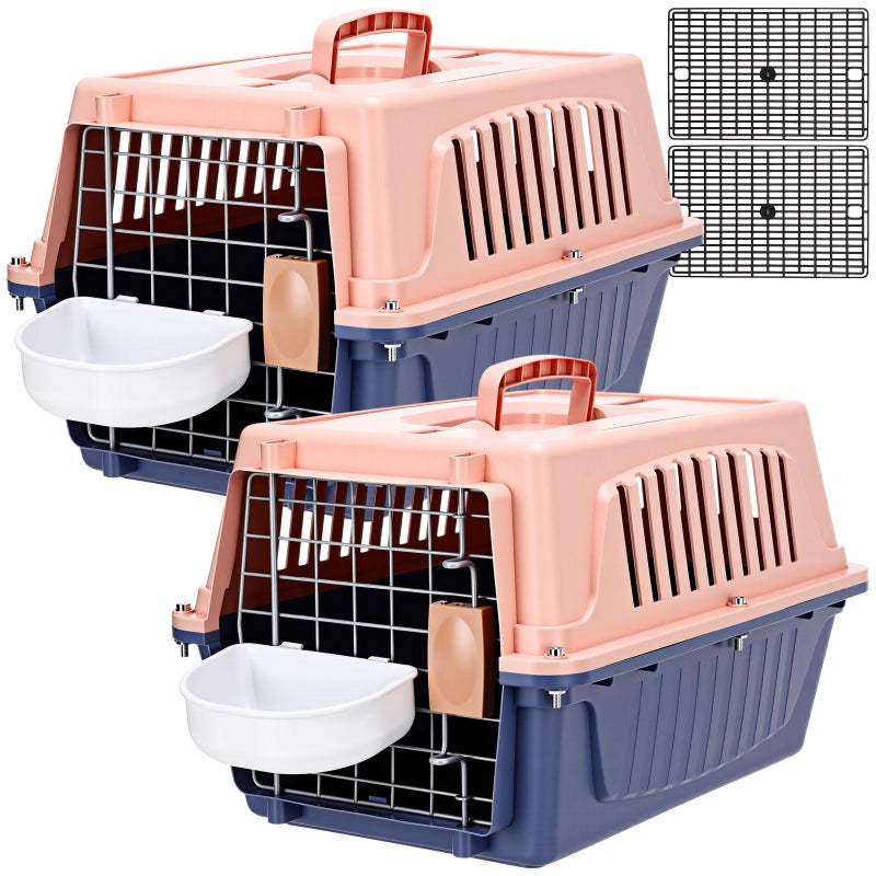 Locmeo 2 Set 18.9" Pet Carrier for Small Cats and Dogs, Hard Sided Plastic Cat Kennel for Pet with Front Door Security Lock Fully Breathable Travel Crate, up to 13 Lbs(Blue,18.9 x 12.6 x 11.8 Inch) - Image 1