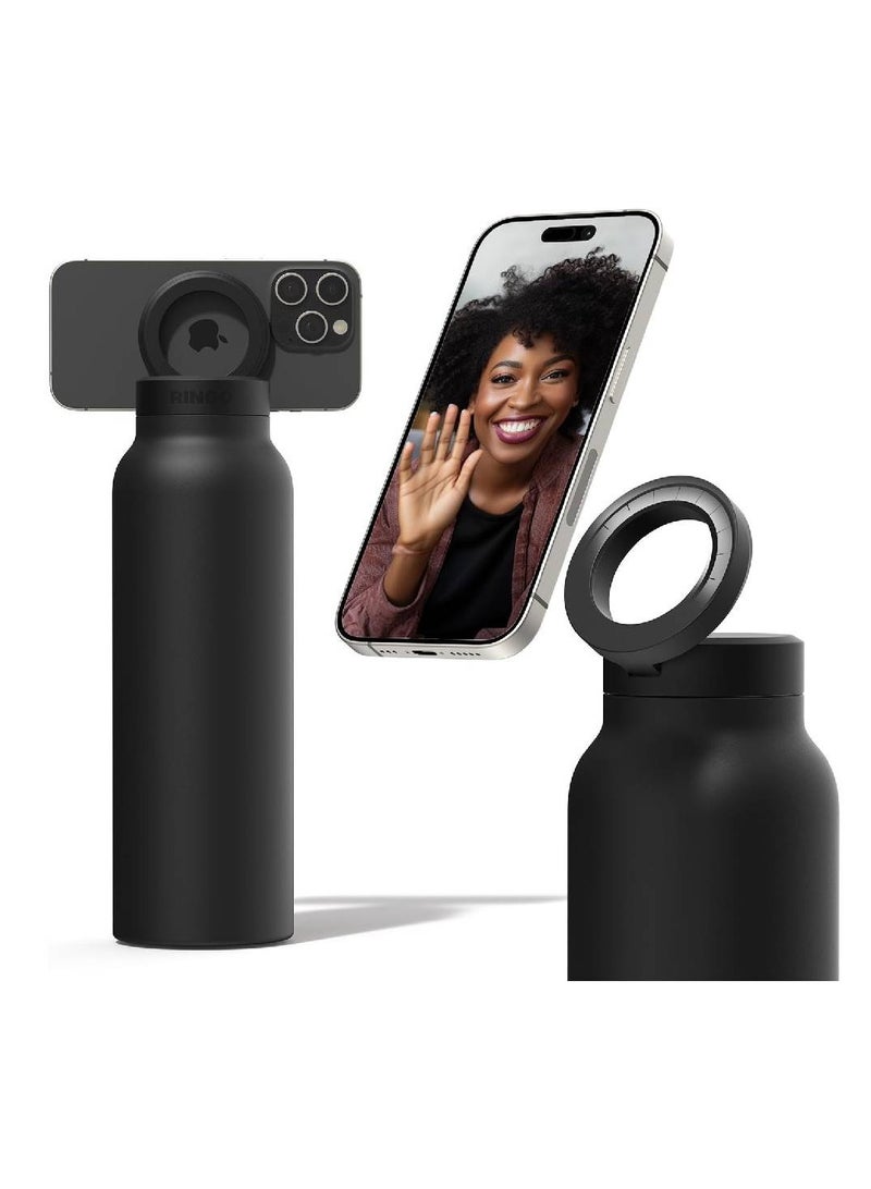 LIXES Insulated Water Bottle with MagSafe | 24oz Stainless Steel Water Bottle with Magnetic Phone Tripod Mount - Keeps Hot 12H, Cold 24H - Black - Image 1