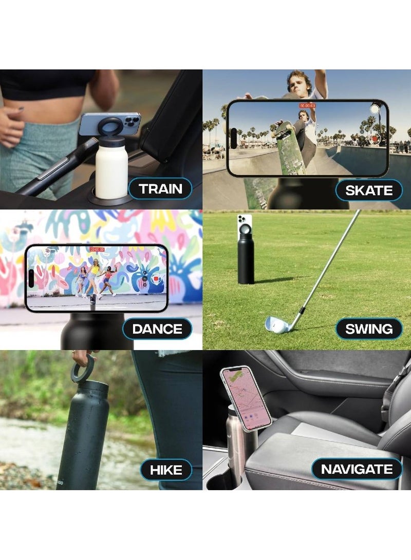 LIXES Insulated Water Bottle with MagSafe | 24oz Stainless Steel Water Bottle with Magnetic Phone Tripod Mount - Keeps Hot 12H, Cold 24H - Black - Image 2