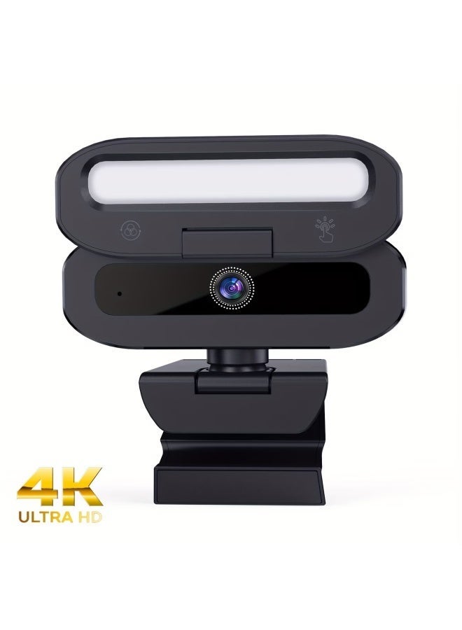 ZetRA 4K Ultra HD USB Webcam, 8 Million Pixel Sensor, 30 Fps Smooth Video, 90° Wide-Angle Lens, 3-Color Touch LED Fill Light, Auto Focus, Privacy Shutter, 360° Rotatable Base And Retractable Tripod Stand, Plug And Play, Suitable for PC And Laptops - Image 1