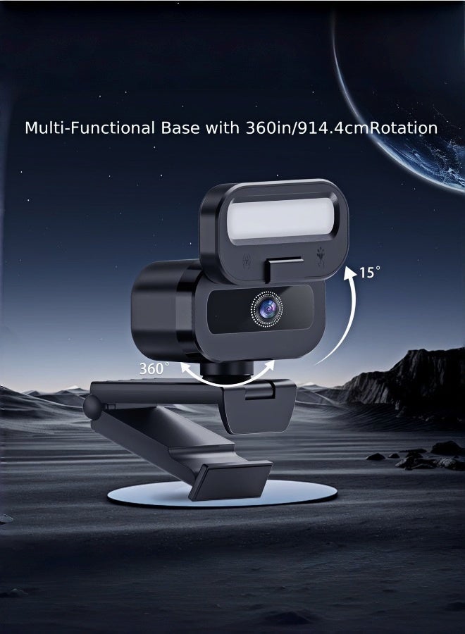 ZetRA 4K Ultra HD USB Webcam, 8 Million Pixel Sensor, 30 Fps Smooth Video, 90° Wide-Angle Lens, 3-Color Touch LED Fill Light, Auto Focus, Privacy Shutter, 360° Rotatable Base And Retractable Tripod Stand, Plug And Play, Suitable for PC And Laptops - Image 2
