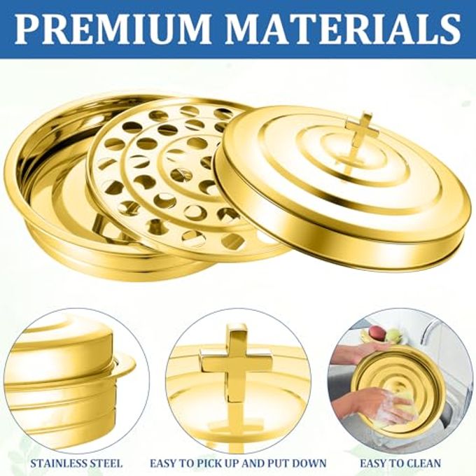Jingmore Communion 2 Trays with Lid Christmas Holy Wine Serving Trays House up 80 Cups Stacking Stainless Steel Churches Ware Wine Bread Christmas Party Supplies (Gold) - Image 5