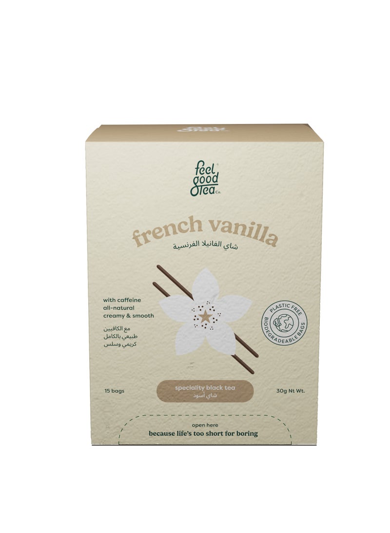 Feel good Tea Co. French Vanilla Black Tea With Creamy Blend | Strong, Germany | Natural Tasting With Fresh Flavor -15 Bags - Image 1