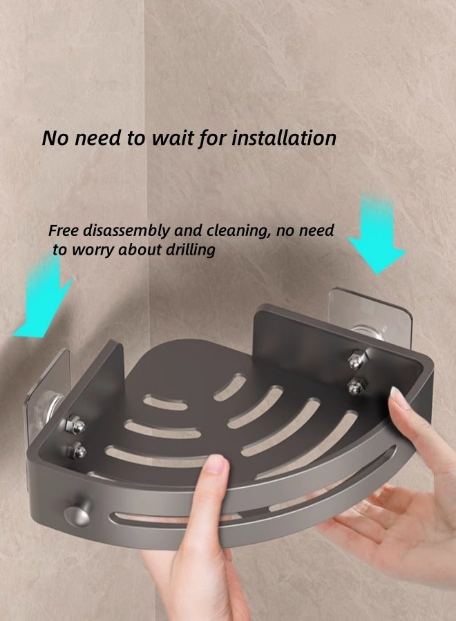 Bathroom Triangle Shelf,Corner Shower Caddy,Shower Organization Corner,Self Adhesive Shower Organizer,With 2 Hooks,Large Capacity Rustproof Bath For Bathroom Storage Home Set,No Drilling,Space-Saving,Grey - Image 3