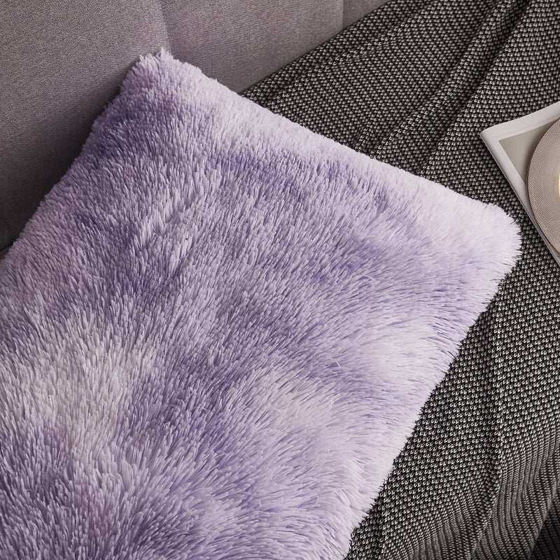 WERDIM WERDIM Shaggy Fluffy Faux Fur Pillowcases 2 Pack Button Closure Velvet Pillow Shams Standard/Queen Size (Tie Dye Lilac  20 X 26 Inches)  - Image 4