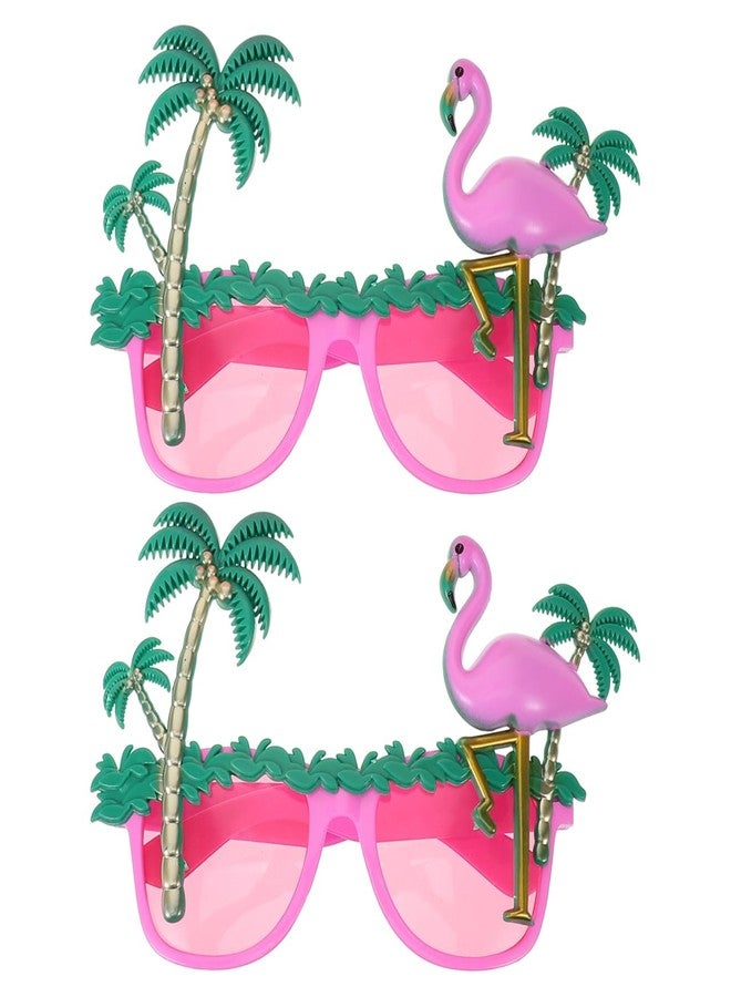 BESTOYARD 2 Pcs Flamingo Sunglasses, Coconut Tree Eyeglasses, Hawaiian Eyewear Props, Summer Photo Booth Accessories for Adult Luau Party, Men Women Dancing, Halloween Beach Events - Image 1