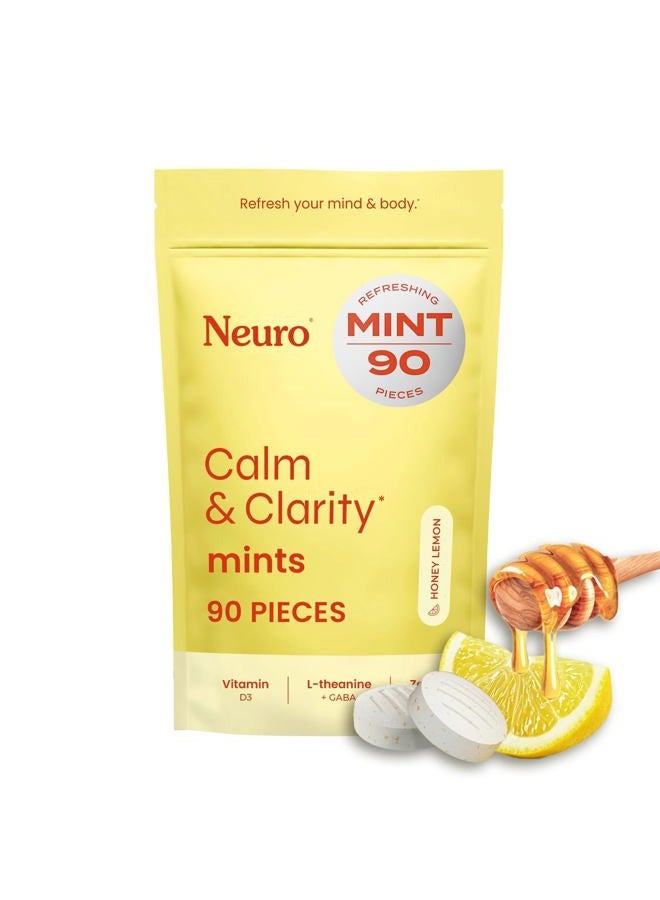 Neuro نعناع الهدوء والوضوح (90 قطعة) - خالي من السكر مع L-theanine + GABA + فيتامين D3 - مكملات دماغية نوتروبيك للذاكرة - تعزز الهدوء وتخفيف التوتر للرجال والنساء - ليمون بالعسل - Image 1