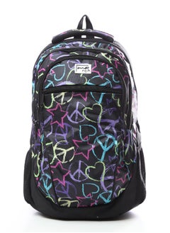 Wooded Black & Red & Blue, Black Front Pocket Backpack