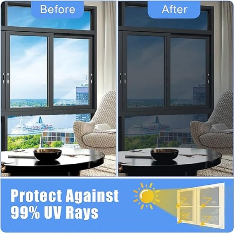 SIA VENDORS One Way Mirror Window Film Daytime Privacy, Sun Blocking Heat Control Anti UV Reflective Film Static Cling Window Tint for Home Office (20 X 40 Inch_2Pcs, Light Black) - Image 5