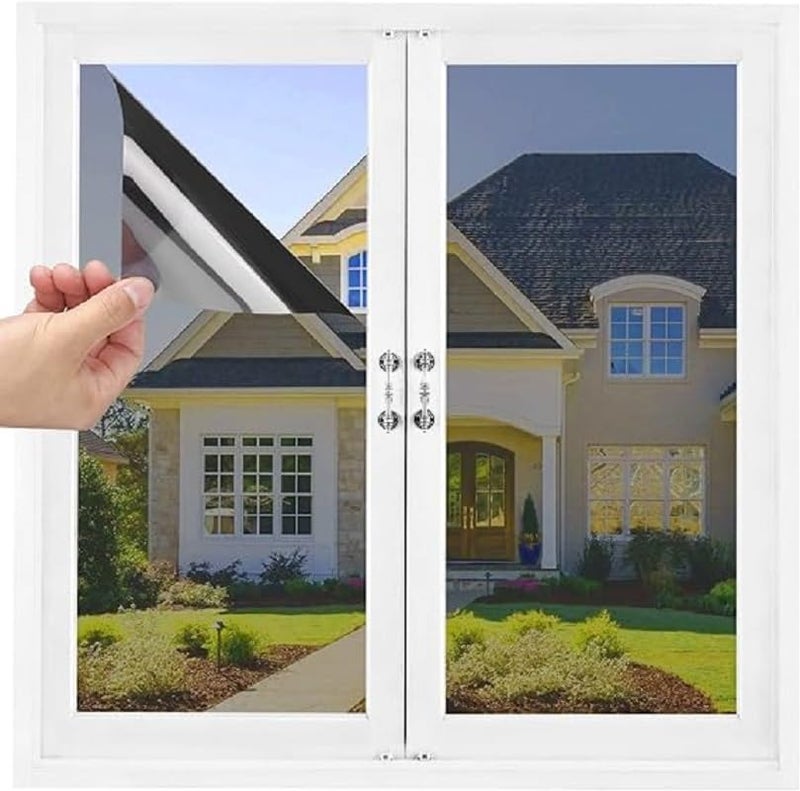 SIA VENDORS One Way Mirror Window Film Daytime Privacy, Sun Blocking Heat Control Anti UV Reflective Film Static Cling Window Tint for Home Office (20 X 40 Inch_2Pcs, Light Black) - Image 1