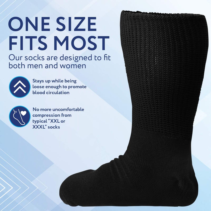 IMPRESA Extra Wide Socks for Men and Women - 2 Pairs, Ideal for Lymphedema, Swollen Feet, Legs, and Calves, Bariatric Hospital or Cast Socks, Stretches up to 30" (Black) - Image 3