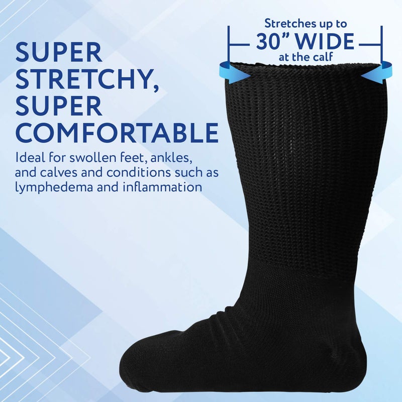 IMPRESA Extra Wide Socks for Men and Women - 2 Pairs, Ideal for Lymphedema, Swollen Feet, Legs, and Calves, Bariatric Hospital or Cast Socks, Stretches up to 30" (Black) - Image 2