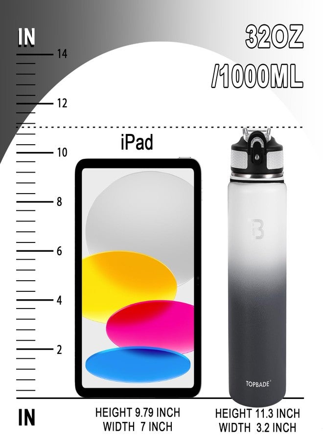 TOPBADE Stainless Steel Water Bottle 1 Litre with Straw Lid and Chug Lid, 1000 ml Leak-Proof Double Wall Water Bottle with Removable Paracord Handle for School, Fitness, Outdoor, Bicycle (Black We - Image 4