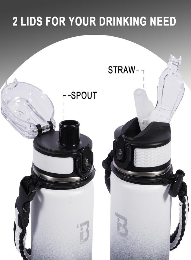 TOPBADE Stainless Steel Water Bottle 1 Litre with Straw Lid and Chug Lid, 1000 ml Leak-Proof Double Wall Water Bottle with Removable Paracord Handle for School, Fitness, Outdoor, Bicycle (Black We - Image 2