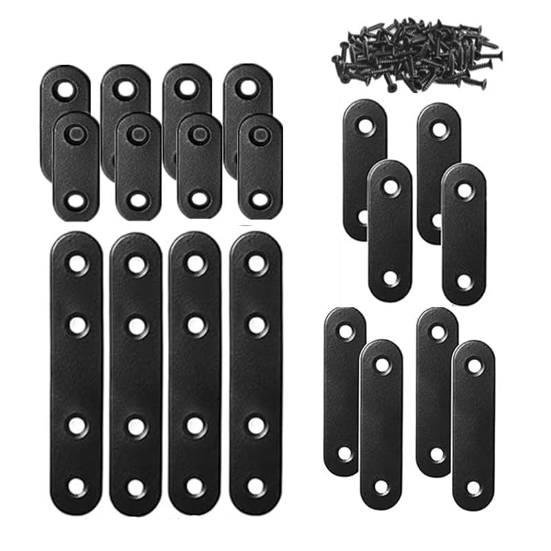 WYSUMMER Black Flat Metal Mending Brackets, 20Pcs Straight Corner Braces with 40Pcs Screws (Black, 16x36mm) - Image 1