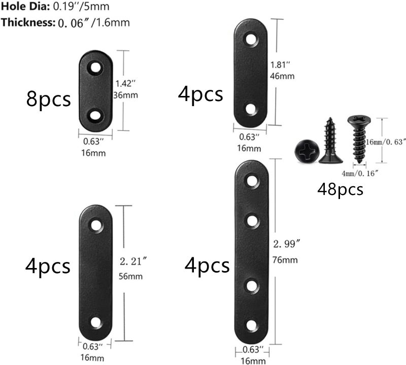 WYSUMMER Black Flat Metal Mending Brackets, 20Pcs Straight Corner Braces with 40Pcs Screws (Black, 16x36mm) - Image 2