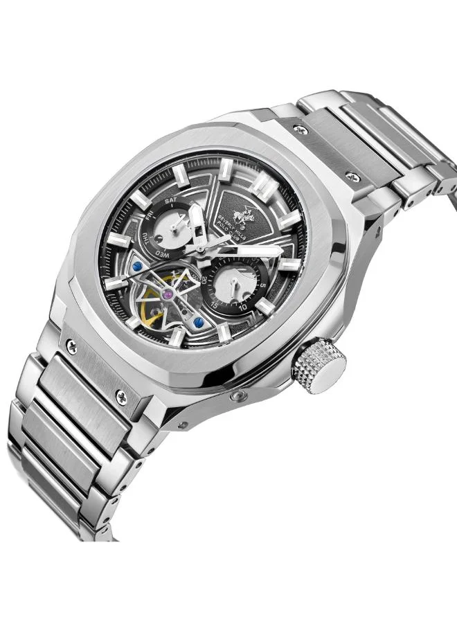 بيفرلي هيلز بولو كلوب BEVERLY HILLS POLO CLUB BP3749X.350 Men's Automatic Multifunction Display Watch & Metal Strap Silver