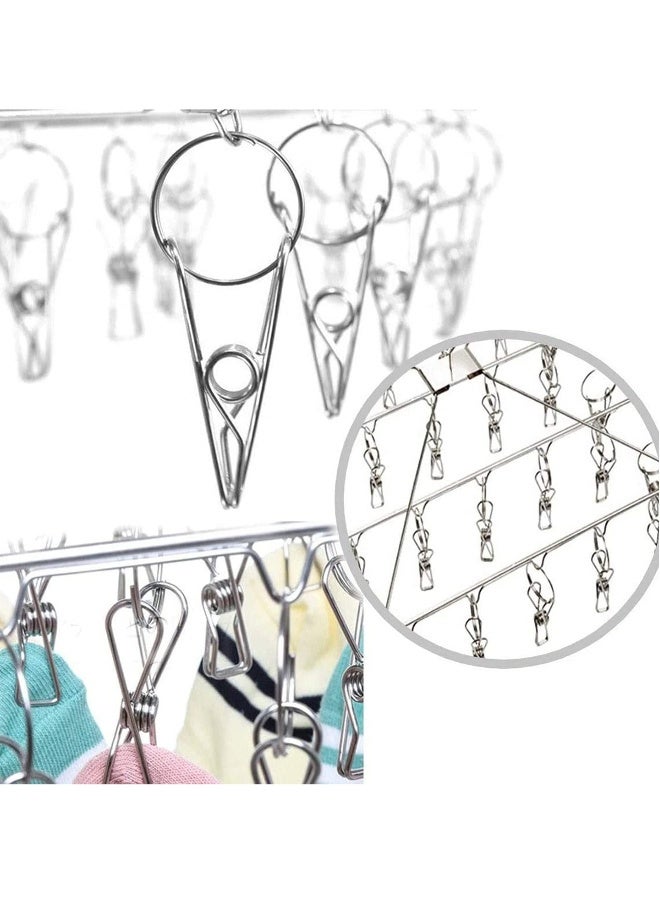 Stainless Steel Sock Drying Rack, Laundry Pegs with 36pcs Swivel Hook Wind-proof Clothes Hanging Rack Metal Clothespins Rectangle for Socks, Underwear, Shoe Insoles, Baby Clothes, Gloves - Image 3
