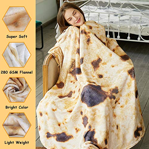 SeaRoomy Burritos Tortilla Throw Blanket, Tortilla Wrap Blanket, Novelty Tortillas Round Giant Round Soft Blankets for Adults and Kids (Brown, 71 inches) - Image 3