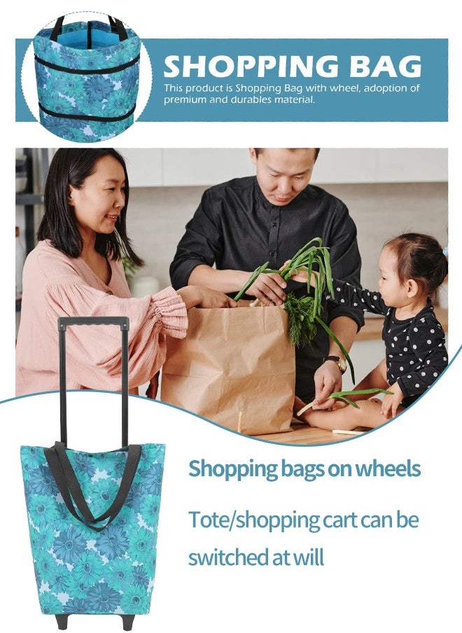 Ammar Space - Large Capacity Trolley Bags Shopping Bag with Wheels Foldable Shopping Cart Reusable Shopping Bags Grocery Bags Shopping Trolley Bag on Wheels Blue - Image 1
