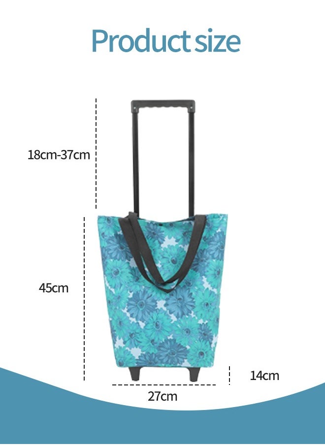 Ammar Space - Large Capacity Trolley Bags Shopping Bag with Wheels Foldable Shopping Cart Reusable Shopping Bags Grocery Bags Shopping Trolley Bag on Wheels Blue - Image 1