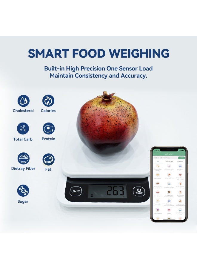 مقياس طعام المطبخ الذكي 0.1 جرام مقياس الوزن الرقمي الدقيق مع تحويل APP Sync 6 وحدات للنظام الغذائي الصحي - Image 5