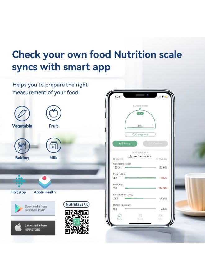 مقياس طعام المطبخ الذكي 0.1 جرام مقياس الوزن الرقمي الدقيق مع تحويل APP Sync 6 وحدات للنظام الغذائي الصحي - Image 4