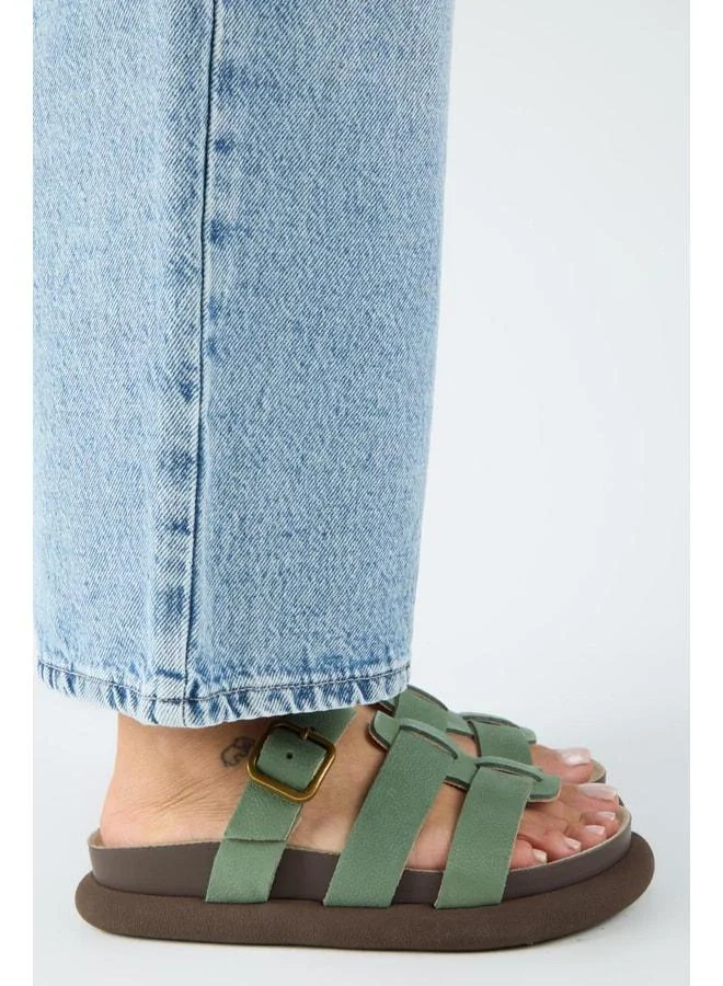 Manijero  Borde Women's Genuine Leather Strap, Buckle Nubuck Green Sandal. for Women | Best Price UAE