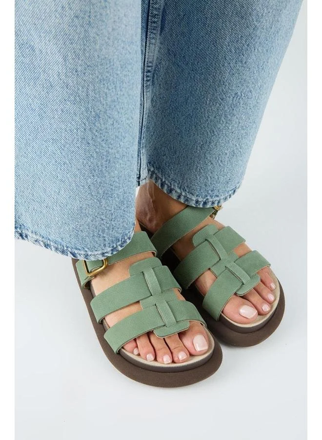 Manijero  Borde Women's Genuine Leather Strap, Buckle Nubuck Green Sandal. for Women | Best Price UAE