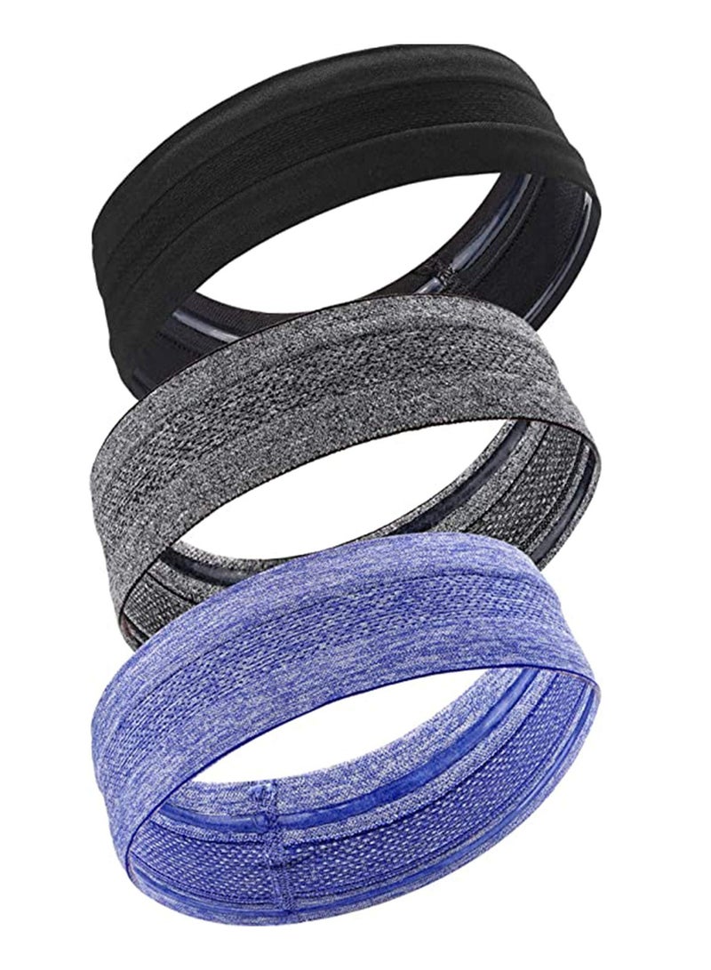 SYOSI أربطة رأس رياضية مرنة للرجال والنساء باللون الأسود، الأرجواني، الرمادي 3 قطع - Image 1