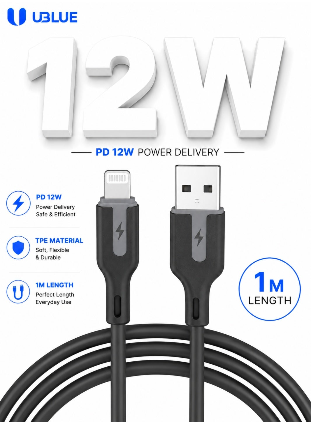 يو بلو يو بلو كابل USB-A إلى لايتننغ بطول 1 متر