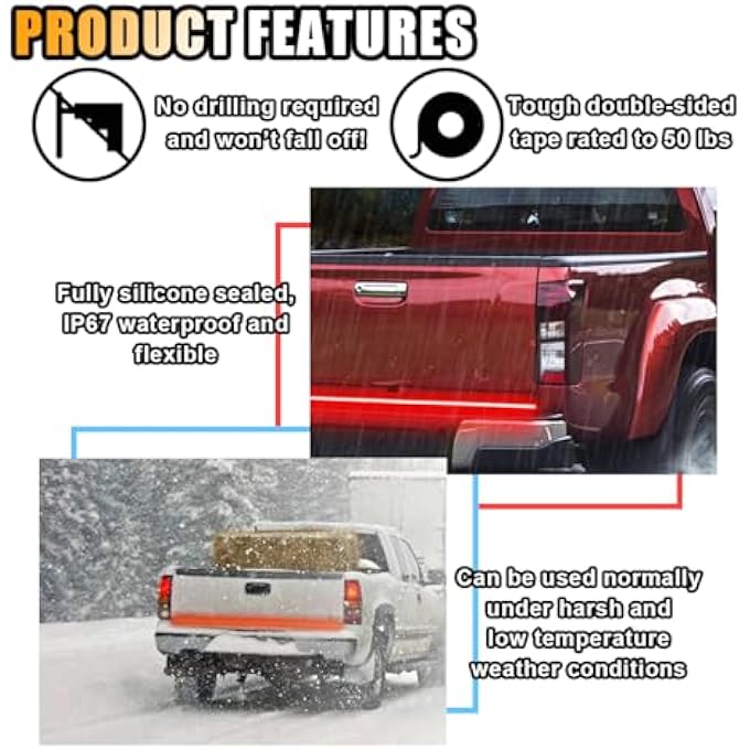 smilfuy 59 Led Tailgate Light Bar Ip67 Triple Row Led Tail Strip Amber Turning Signals Lights Red Brake Running White Reverse Lights With Connector Wire Rear Light Bar For Pickup Trailer Suv Rv Van - Image 5