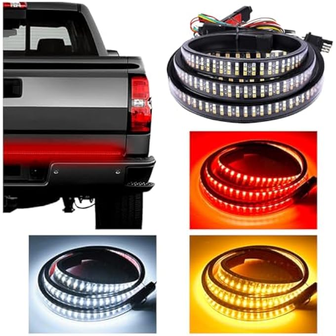 smilfuy 59 Led Tailgate Light Bar Ip67 Triple Row Led Tail Strip Amber Turning Signals Lights Red Brake Running White Reverse Lights With Connector Wire Rear Light Bar For Pickup Trailer Suv Rv Van - Image 1