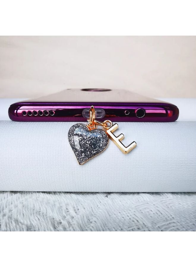Type C Heart Shape Phone Charger Port Dust Plug Cover Silver Love Letter Design - Image 1