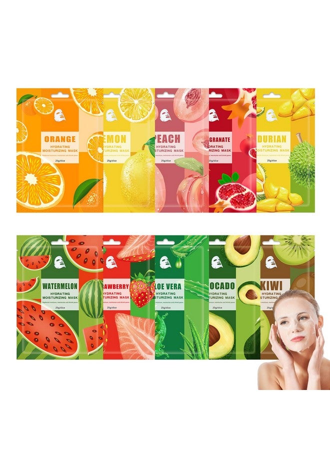 WYBLZPXZ 10 Pack Fruits Sheet Face Mask Skin Care Setdeep Hydrating Facial Mask For All Skin Typesmildness Long Lasting Moisturizing Face Masks Skincare For Men & Women - Image 1