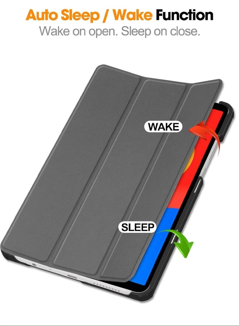 Flip Case Compatible with Xiaomi Redmi Pad SE 4G 8.7, PU Leather Cover With Stand Function, 360° Protective - Gray - Image 2