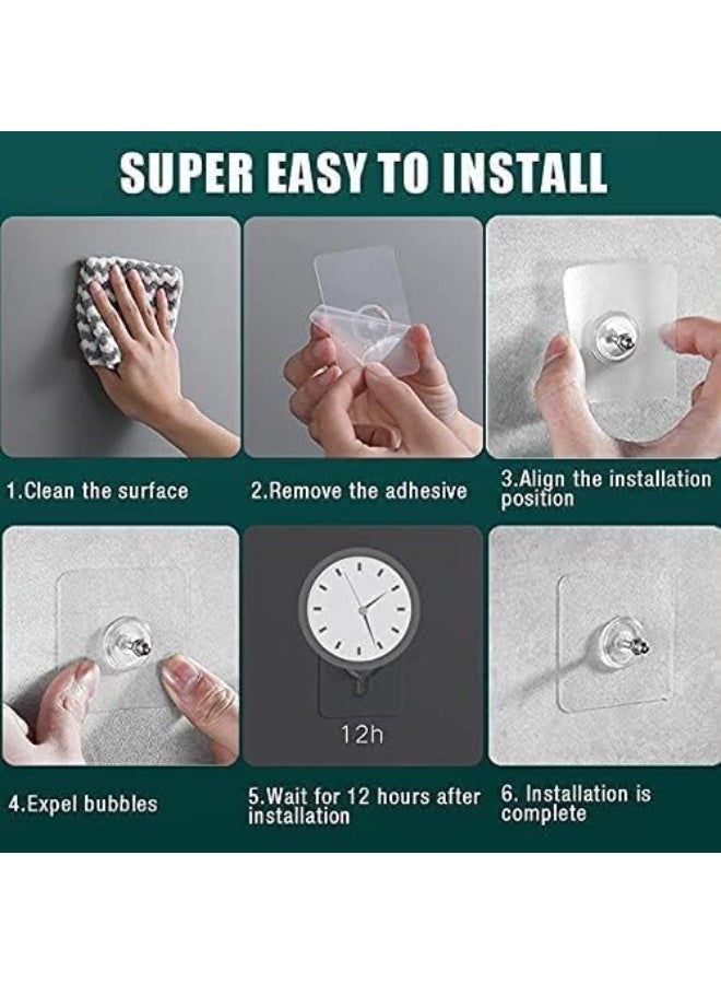 Transparent Wall Hook Stainless Steel Nail-Free Pack of 10 Strong Adhesive Hangers for Home Kitchen Bathroom - Image 4