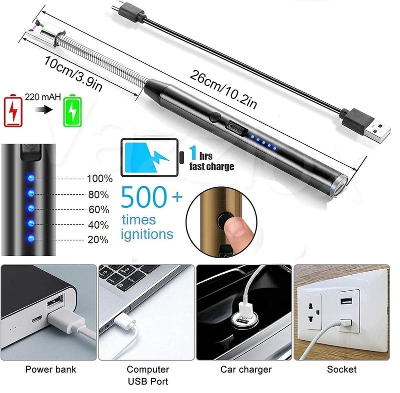 VazzLox Electric Lighter for Candles Rechargeable Electric Gas Lighter for Home Use Candle Lighter Plasma Lighter Flameless Windproof USB Lighter 360° Flexible Neck Arc Lighter for Diwali Fireworks - Image 3