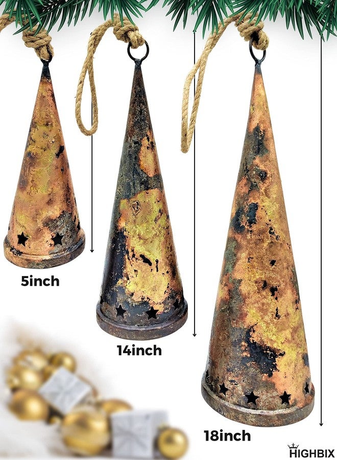 HIGHBIX Set of 3 Giant Harmony Table Top Hanging Bells Huge Vintage Handmade Country Rustic Lucky Christmas Hanging XL Bells (Hanging) - Image 2