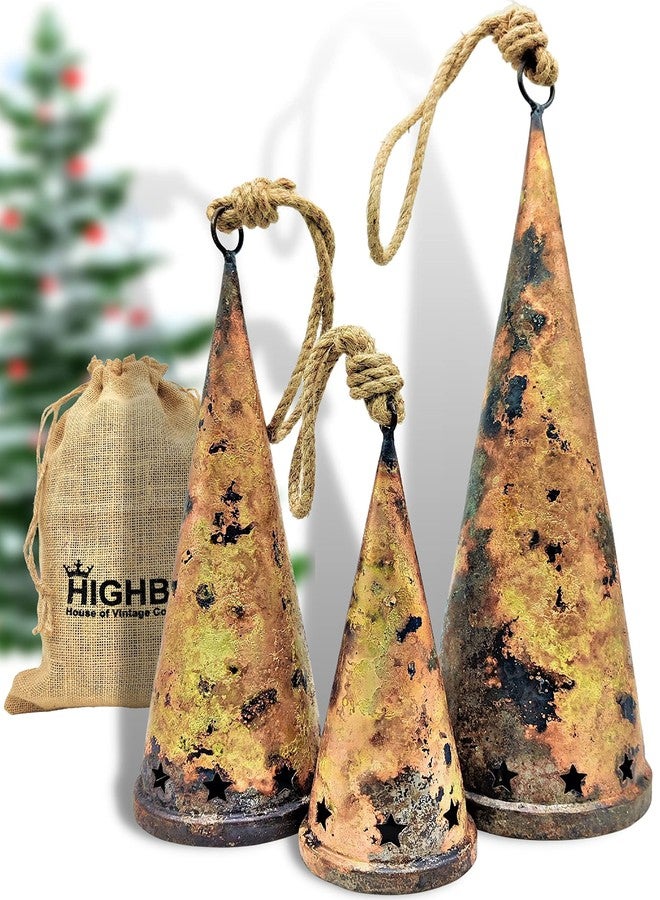 HIGHBIX Set of 3 Giant Harmony Table Top Hanging Bells Huge Vintage Handmade Country Rustic Lucky Christmas Hanging XL Bells (Hanging) - Image 1