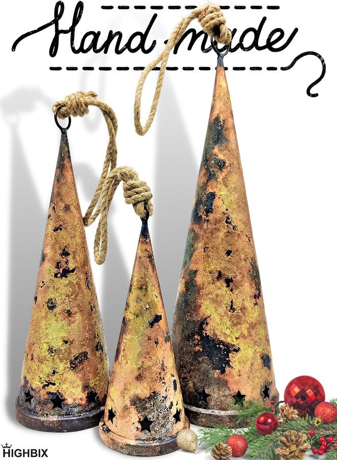 HIGHBIX Set of 3 Giant Harmony Table Top Hanging Bells Huge Vintage Handmade Country Rustic Lucky Christmas Hanging XL Bells (Hanging) - Image 3