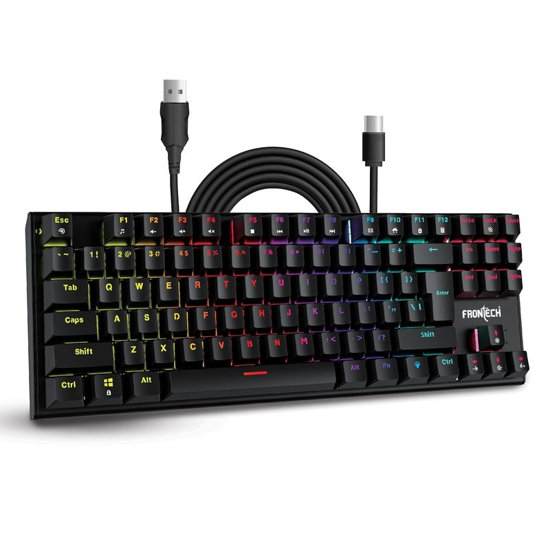 FRONTECH KB-0014 Black Wired Gaming Keyboard | Multicolor RGB Backlight | Mechanical Keys with Retractable Stands | USB Plug & Play | Ergonomic Design | Easy to Use | 1 Year Warranty - Image 1