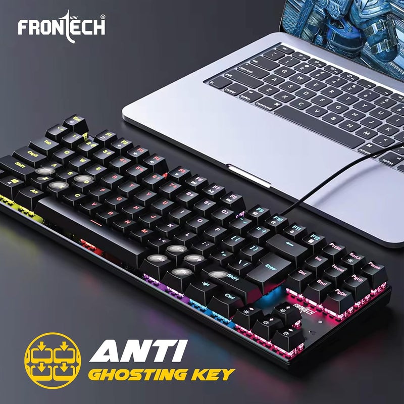 FRONTECH KB-0014 Black Wired Gaming Keyboard | Multicolor RGB Backlight | Mechanical Keys with Retractable Stands | USB Plug & Play | Ergonomic Design | Easy to Use | 1 Year Warranty - Image 3