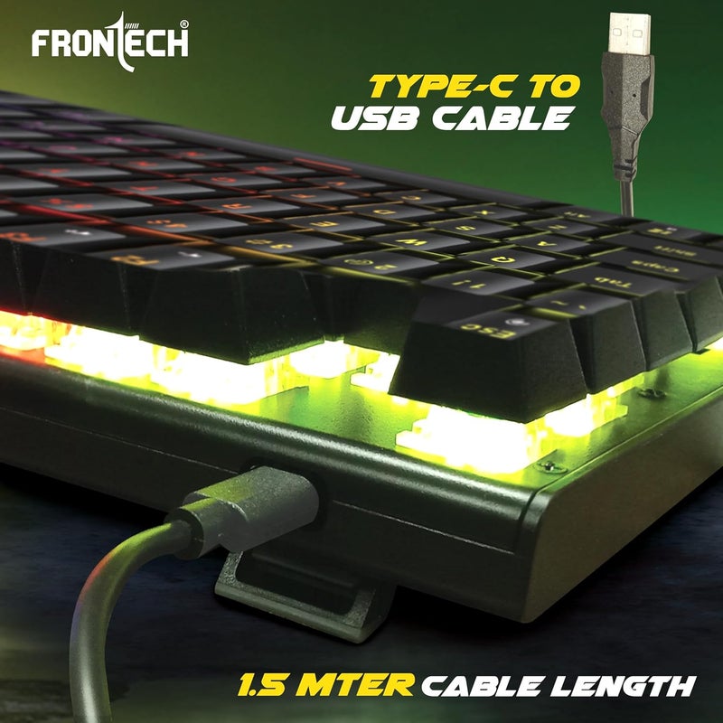 FRONTECH KB-0014 Black Wired Gaming Keyboard | Multicolor RGB Backlight | Mechanical Keys with Retractable Stands | USB Plug & Play | Ergonomic Design | Easy to Use | 1 Year Warranty - Image 5