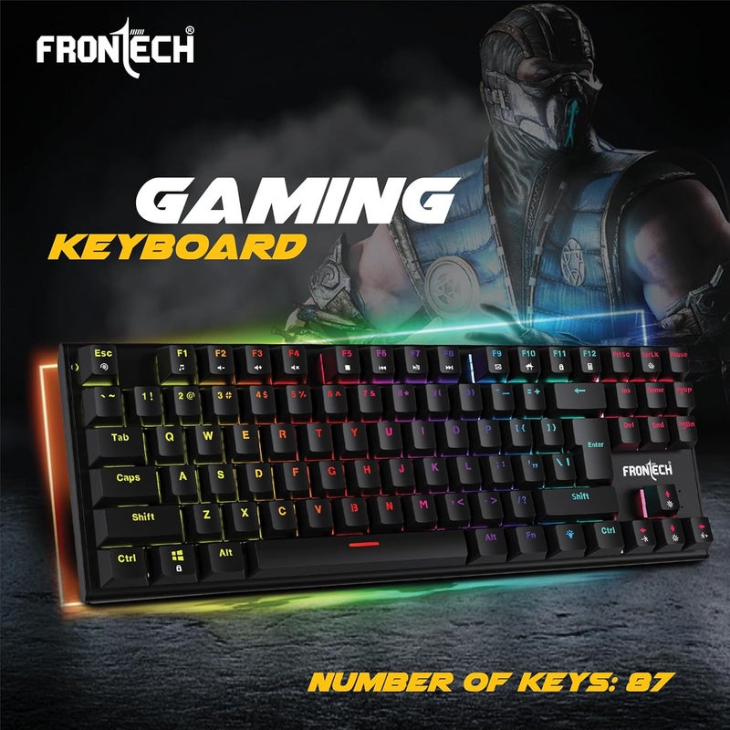 FRONTECH KB-0014 Black Wired Gaming Keyboard | Multicolor RGB Backlight | Mechanical Keys with Retractable Stands | USB Plug & Play | Ergonomic Design | Easy to Use | 1 Year Warranty - Image 2